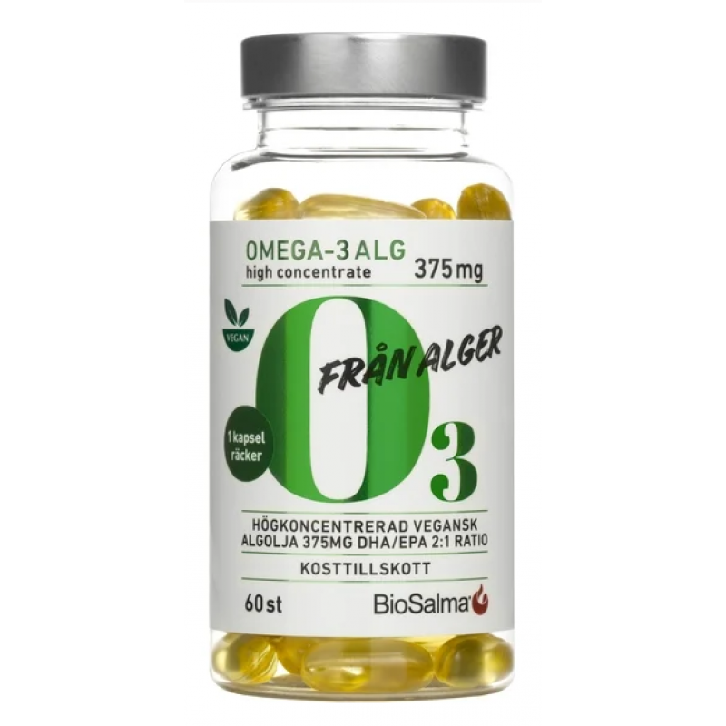 BioSalma Omega 3 av Alg 375 mg DHA EPA 60 kapslar